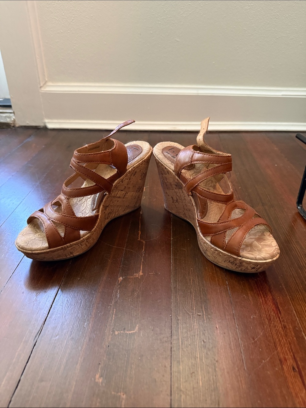 B.O.C. Women's Brown Strappy Cork Wedge Sandals